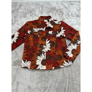 French Laundry Denim Jacket Womens Size Medium Red Orange Floral Pockets EUC